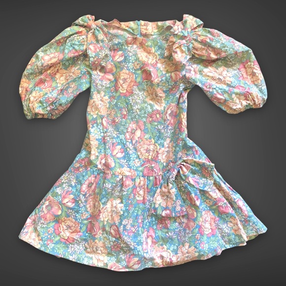 v i n t a g e :: Fairycore Babydoll Puff Sleeve Bow Whimsy Floral Mini Dress - Picture 5 of 13